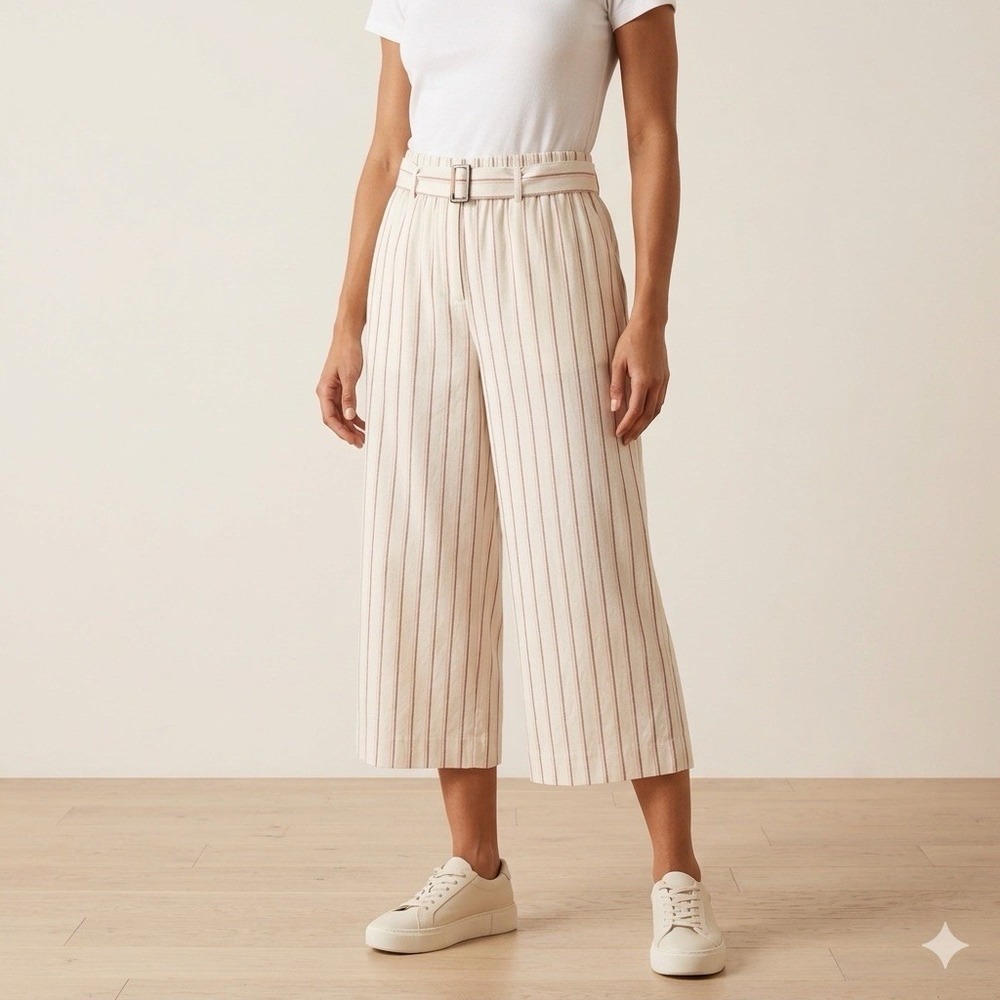NWOT J. Jill Linen Stretch 2X Striped Cropped Elastic Wide Leg Pull On Pants